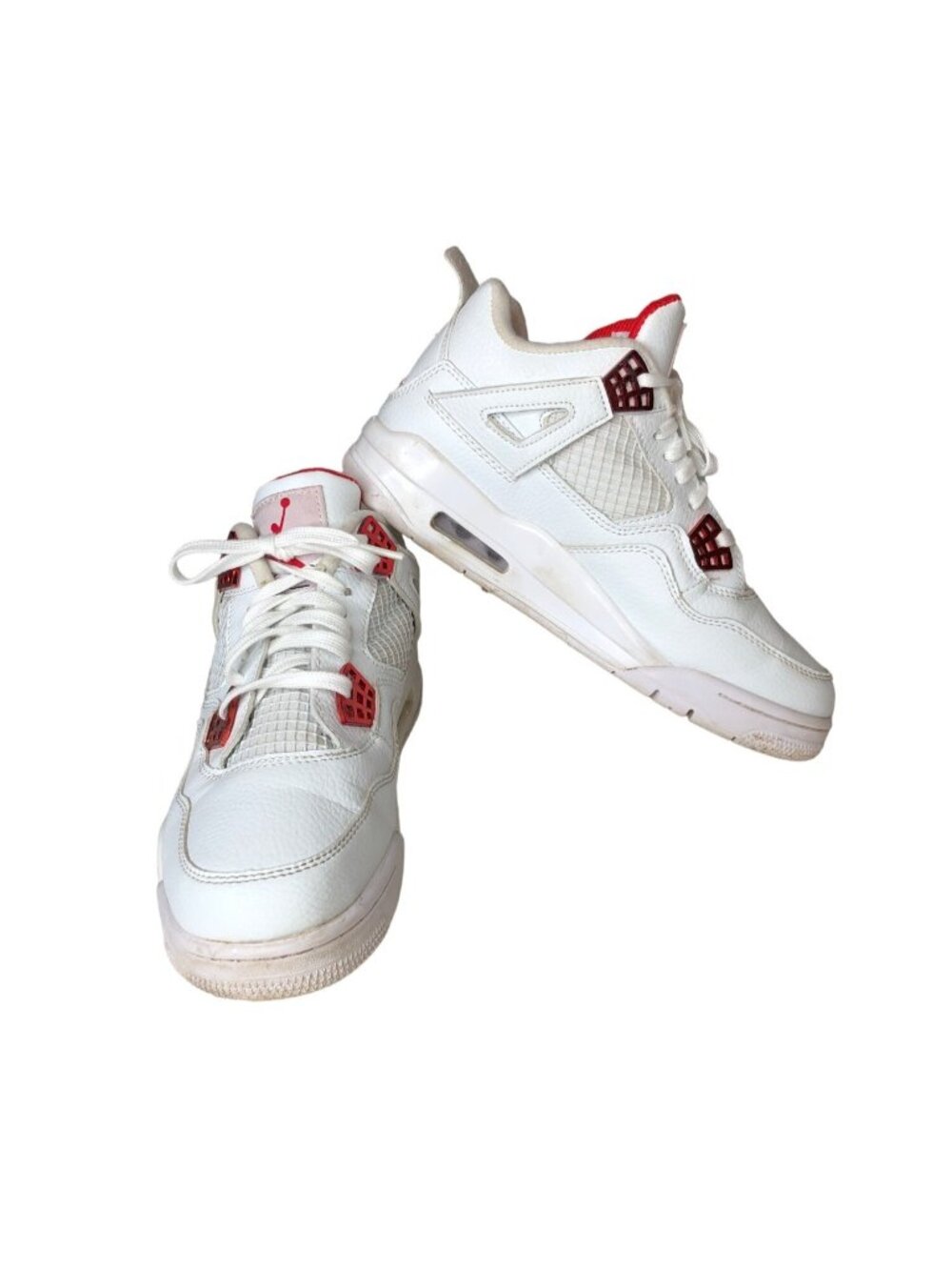 Air Jordan 4 Retro Red Metallic Sneakers Mens 7 White Shoes Athletic Basketball
